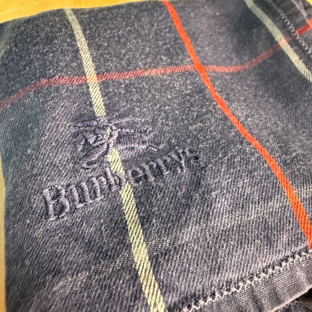 Burberry Vintage Handkerchief Plaid Navy Red White Scarf - Picture 3 of 6
